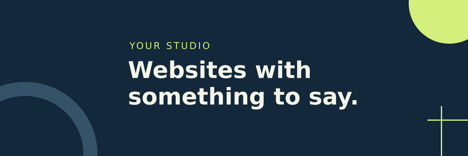 Navy Twitter header template with pale text reading Websites with something to say. and lime accents